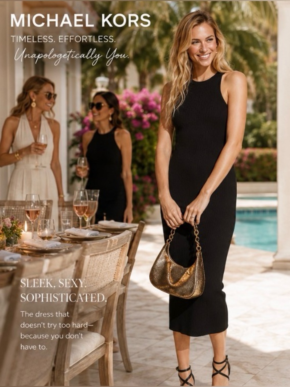Michael Kors Ribbed Stretch Viscose Maxi Dress Black Bodycon Resort Luxe Chic